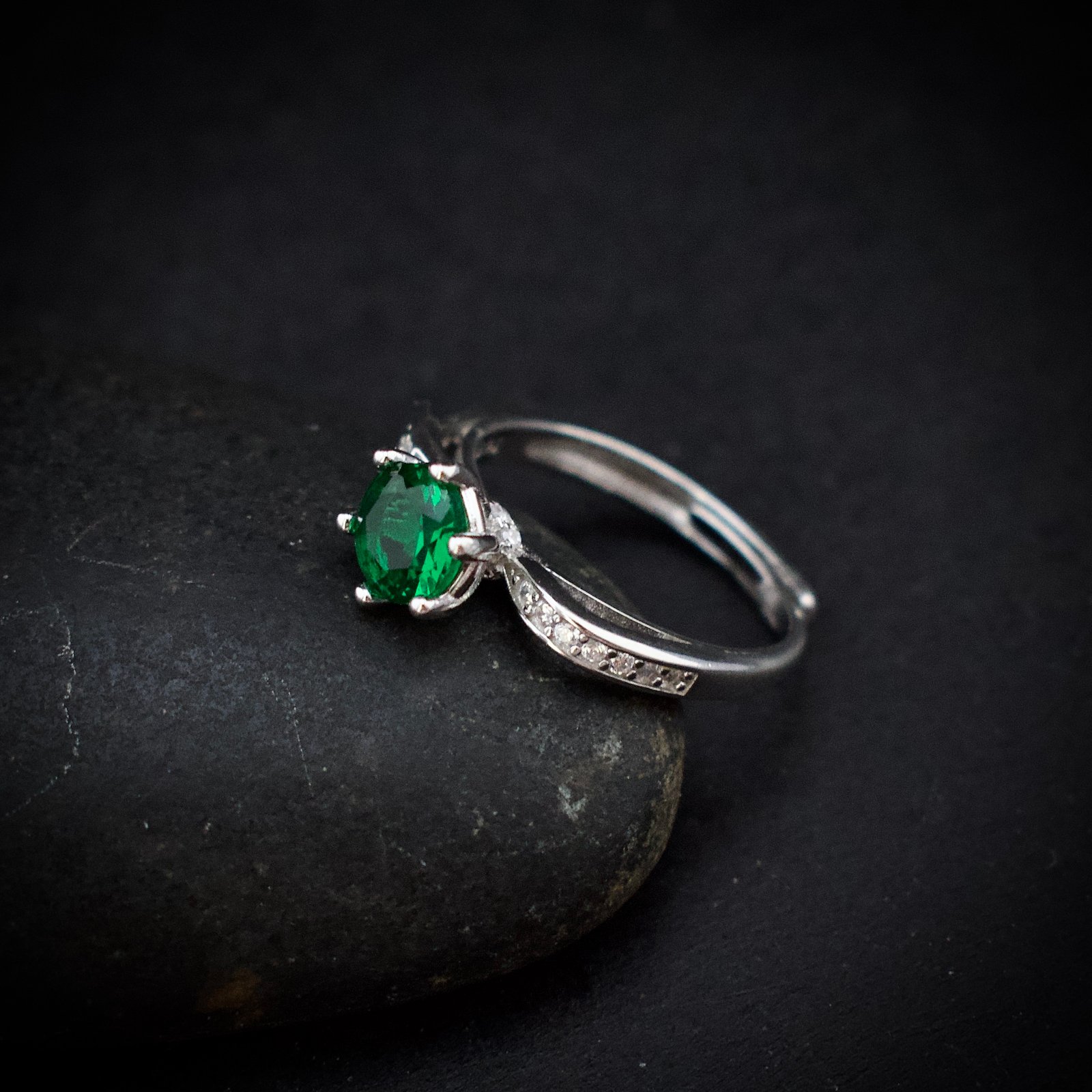Green and white cubic zirconia ring, 925 sterling silver ring, Adjustable ring, Unique handmade birthday gift, Wedding ring for bride