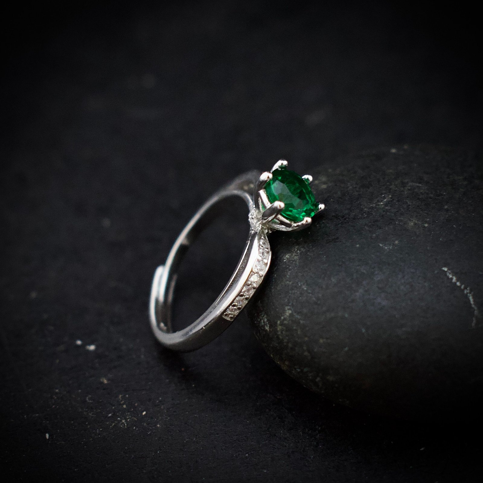 Green and white cubic zirconia ring, 925 sterling silver ring, Adjustable ring, Unique handmade birthday gift, Wedding ring for bride