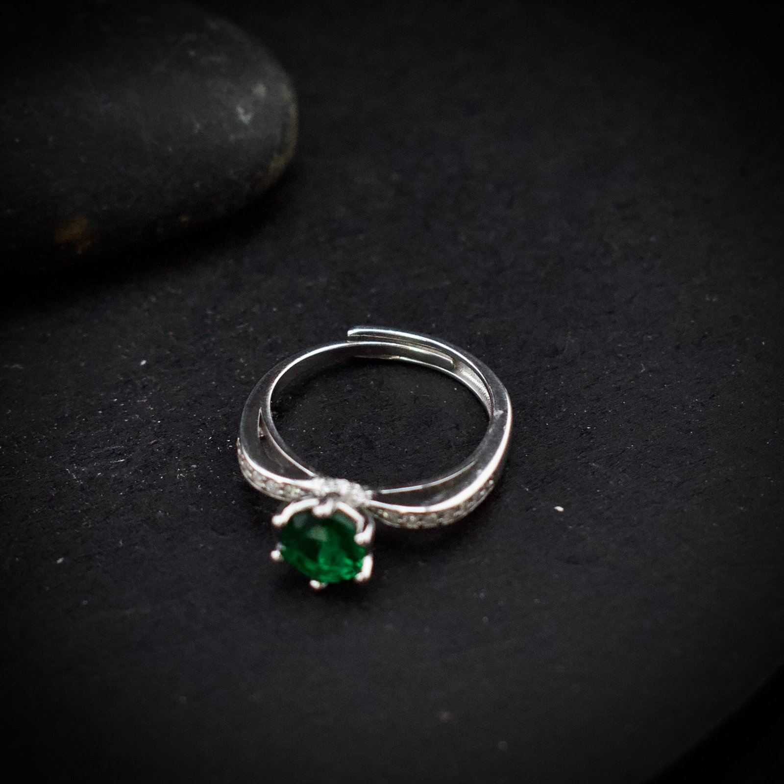 Green and white cubic zirconia ring, 925 sterling silver ring, Adjustable ring, Unique handmade birthday gift, Wedding ring for bride