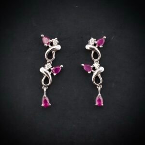 Dangle earring, 925 sterling silver and pink white cubic zirconia earrings, Drop earrings for her, Wedding jewelry for bride, Unique gift