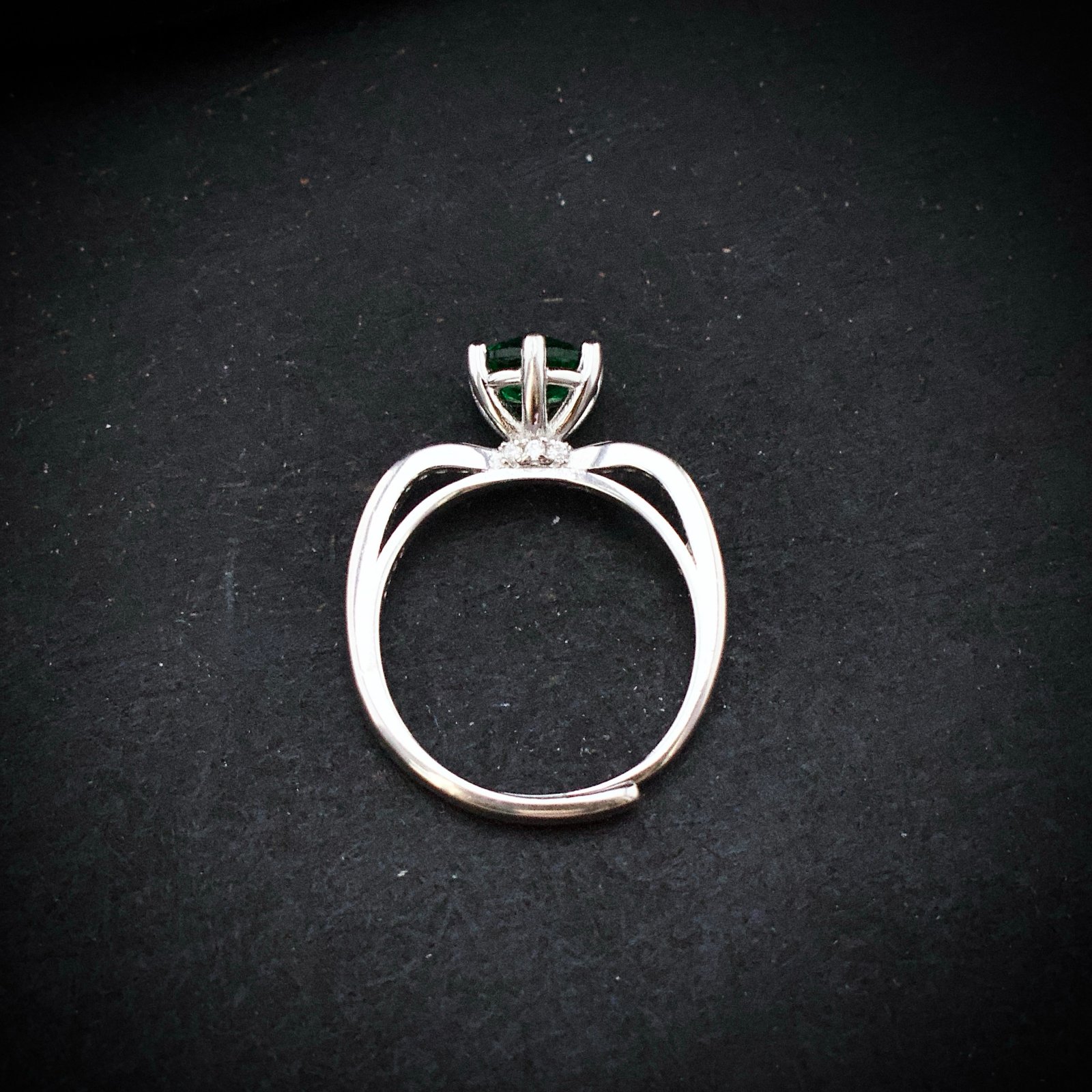 Green and white cubic zirconia ring, 925 sterling silver ring, Adjustable ring, Unique handmade birthday gift, Wedding ring for bride