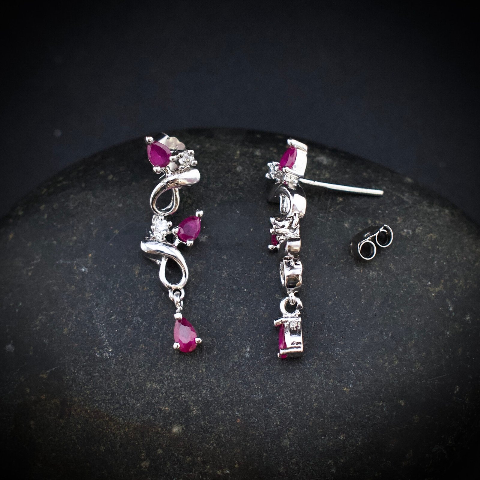Dangle earring, 925 sterling silver and pink white cubic zirconia earrings, Drop earrings for her, Wedding jewelry for bride, Unique gift