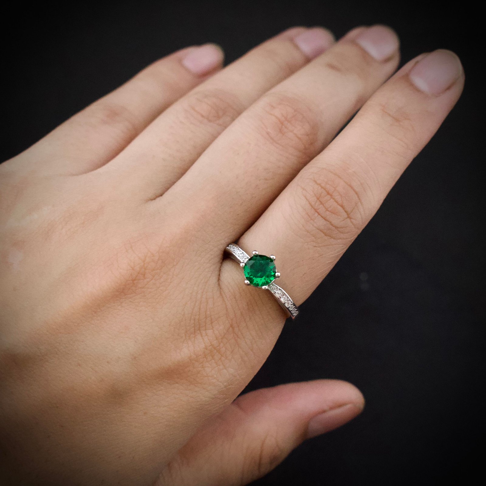 Green and white cubic zirconia ring, 925 sterling silver ring, Adjustable ring, Unique handmade birthday gift, Wedding ring for bride