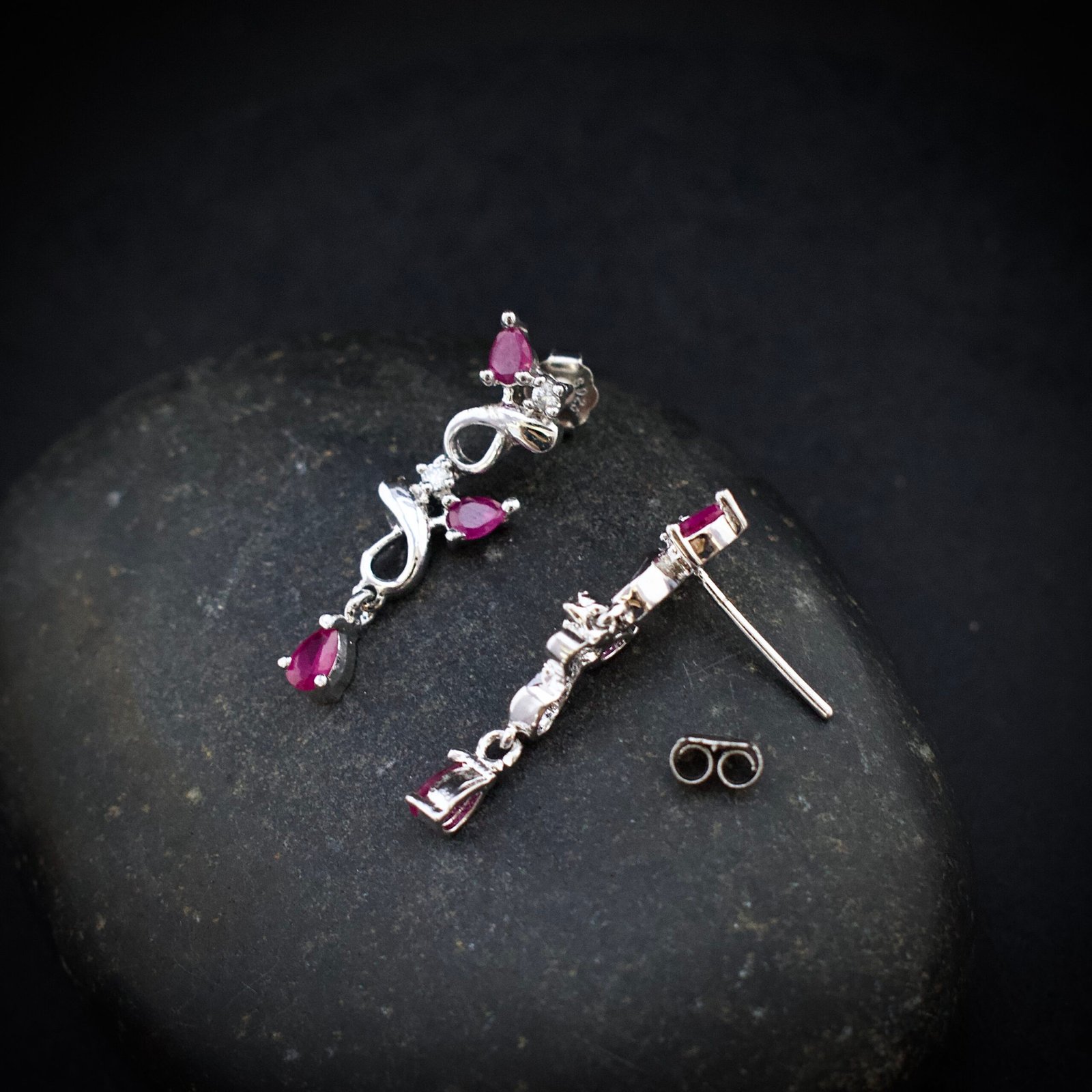 Dangle earring, 925 sterling silver and pink white cubic zirconia earrings, Drop earrings for her, Wedding jewelry for bride, Unique gift