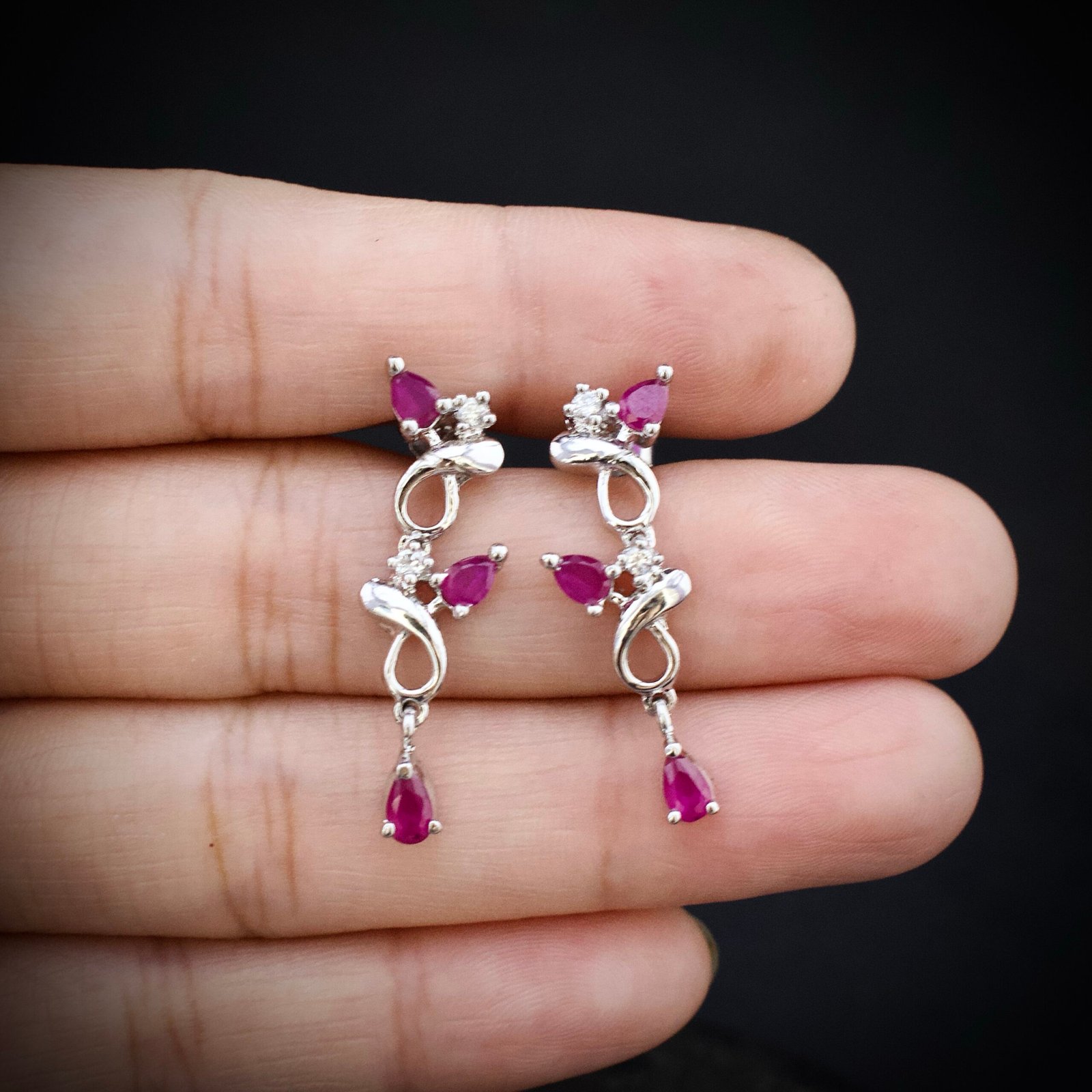 Dangle earring, 925 sterling silver and pink white cubic zirconia earrings, Drop earrings for her, Wedding jewelry for bride, Unique gift
