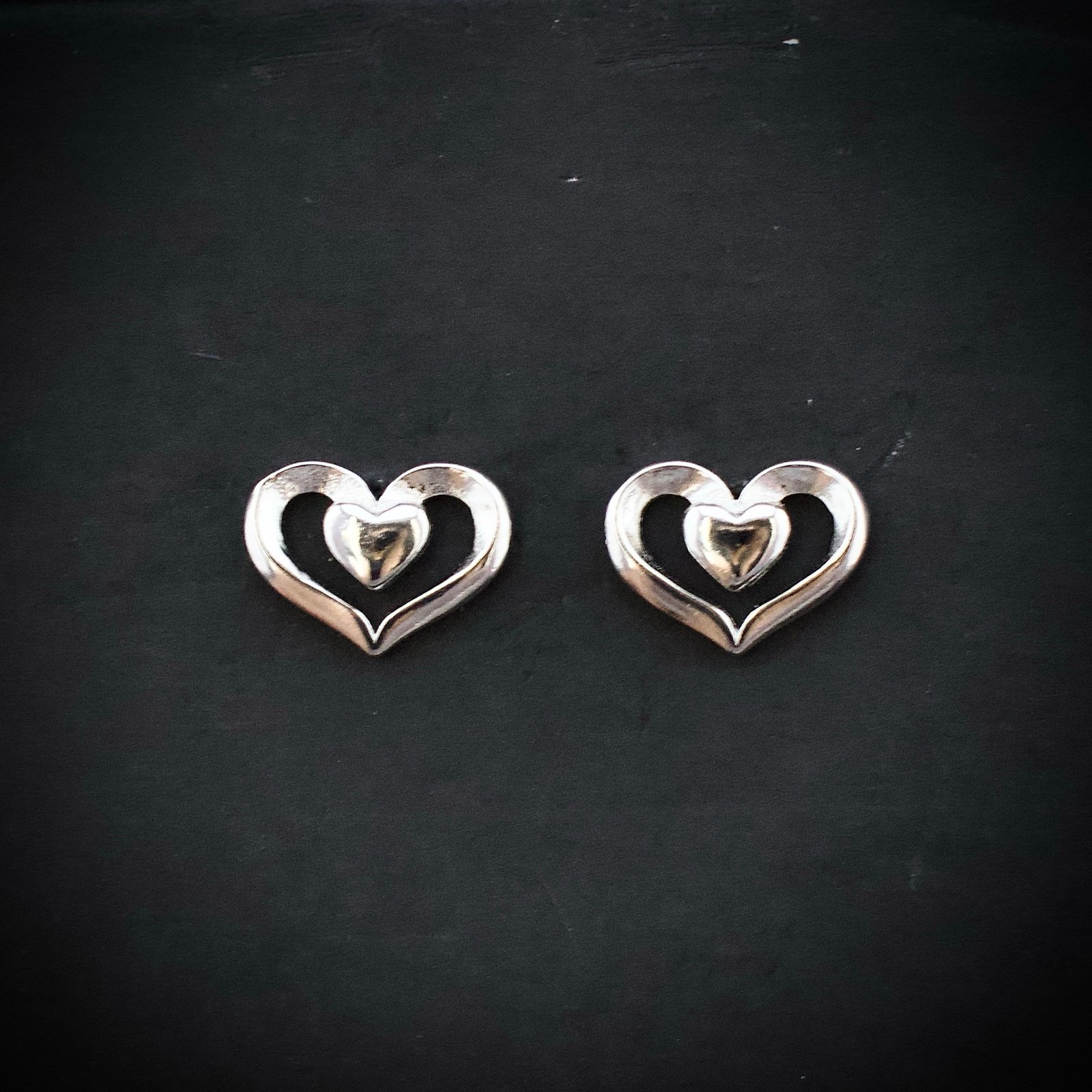 Heart stud earring, 925 sterling silver earrings, Unique handmade birthday gift, Wedding jewelry for bride, One of a kind artisan jewelry