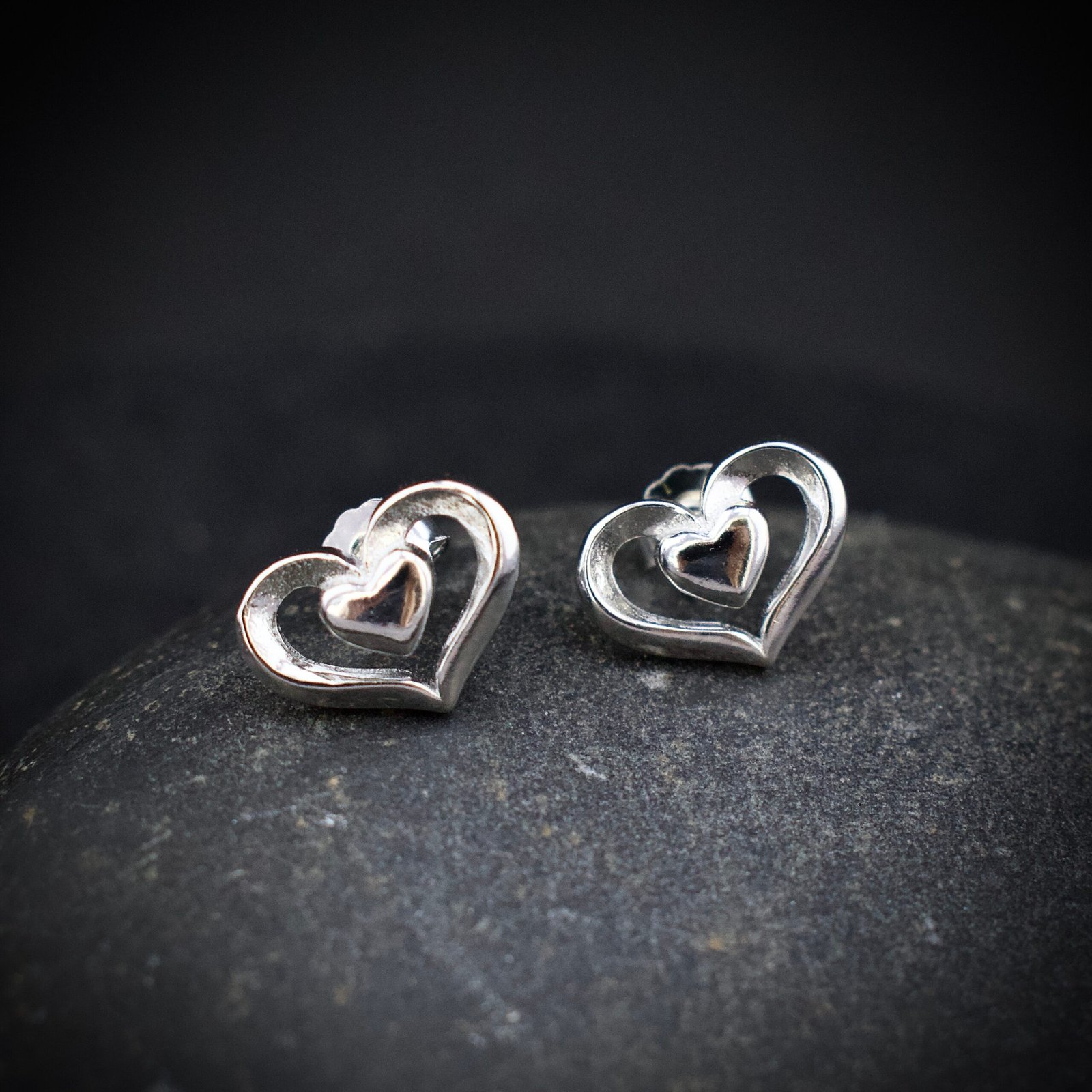 Heart stud earring, 925 sterling silver earrings, Unique handmade birthday gift, Wedding jewelry for bride, One of a kind artisan jewelry