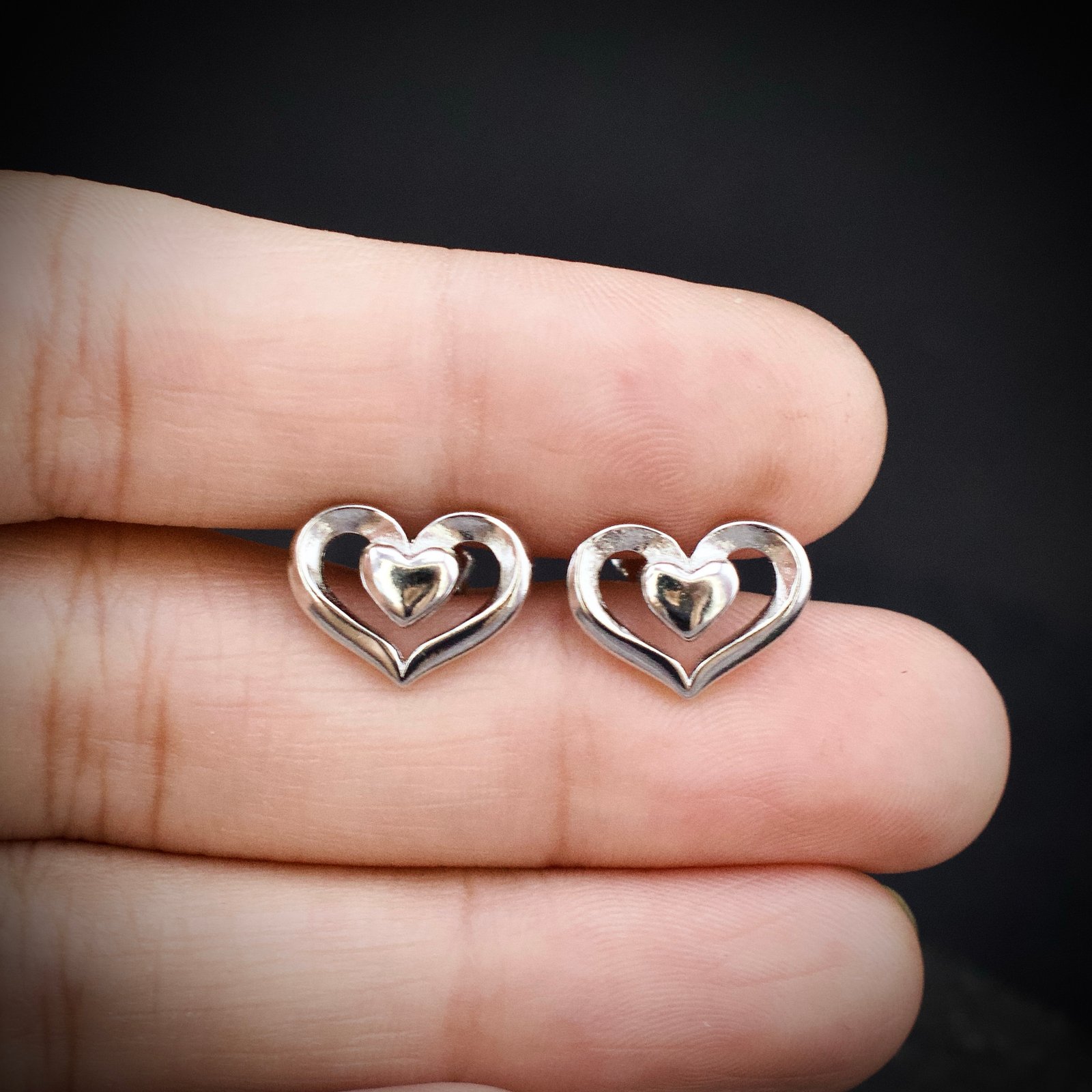 Heart stud earring, 925 sterling silver earrings, Unique handmade birthday gift, Wedding jewelry for bride, One of a kind artisan jewelry
