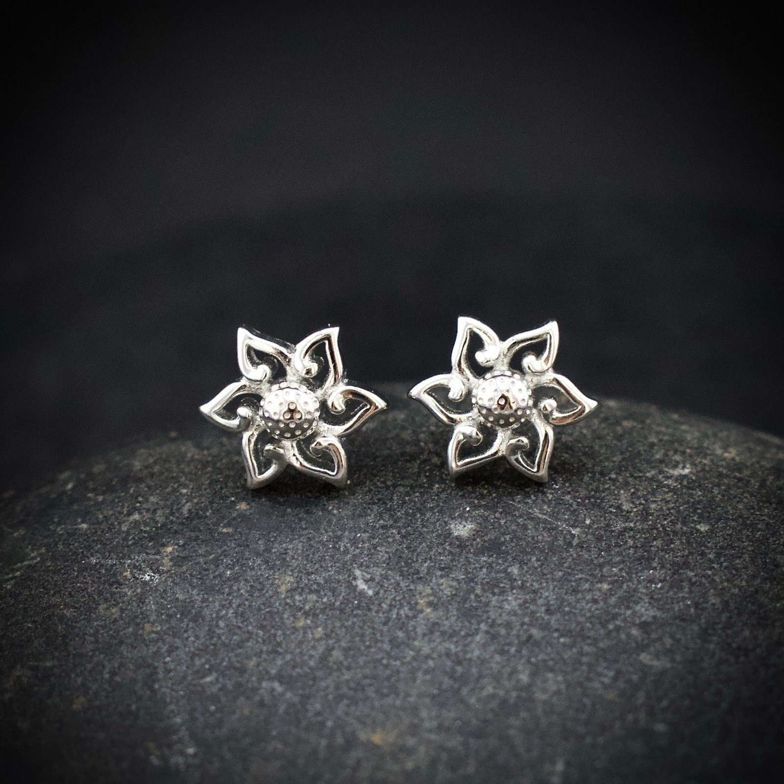Flower stud earring, 925 sterling silver earrings, Unique handmade birthday gift, Wedding jewelry for bride, One of a kind artisan jewelry