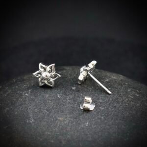 Flower stud earring, 925 sterling silver earrings, Unique handmade birthday gift, Wedding jewelry for bride, One of a kind artisan jewelry