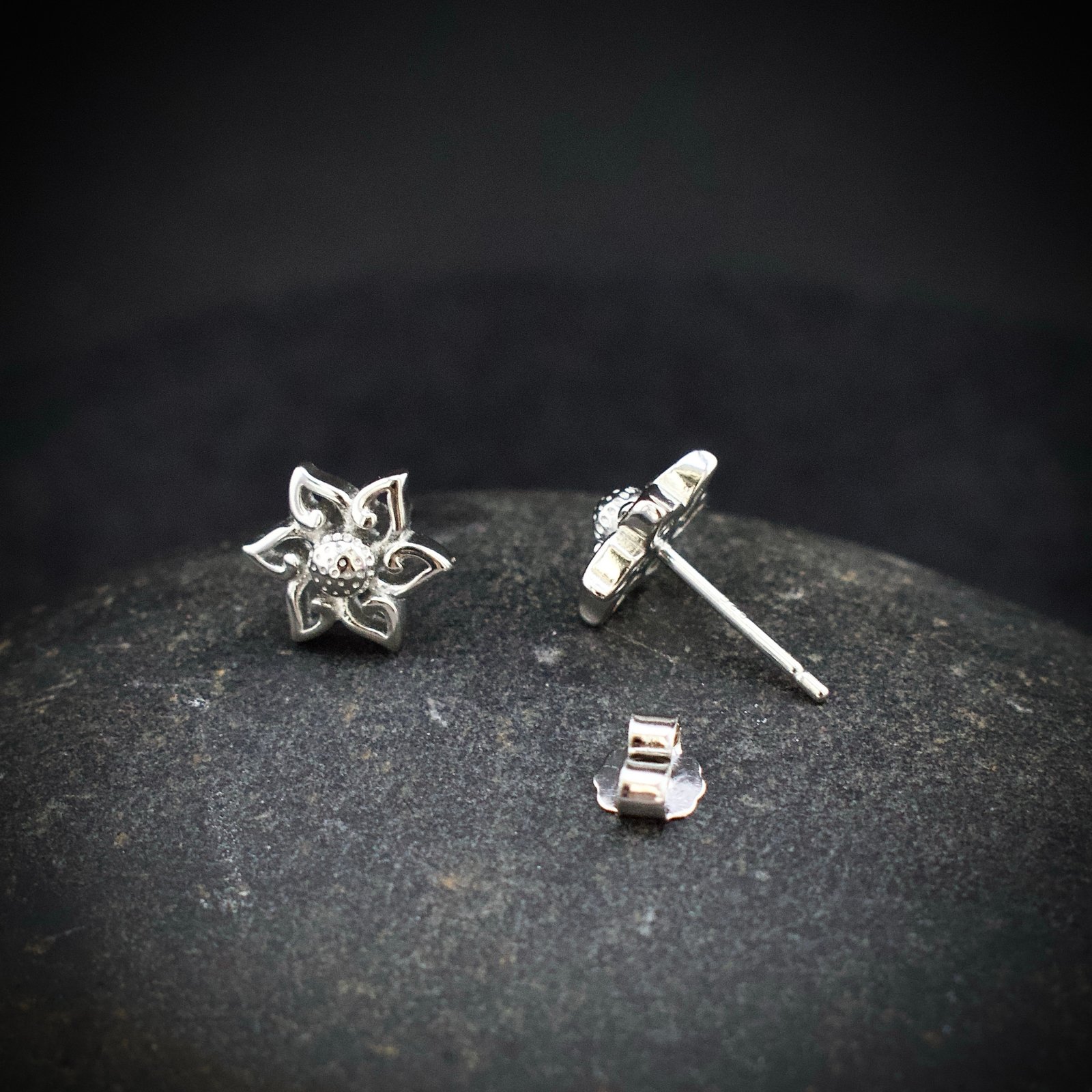 Flower stud earring, 925 sterling silver earrings, Unique handmade birthday gift, Wedding jewelry for bride, One of a kind artisan jewelry