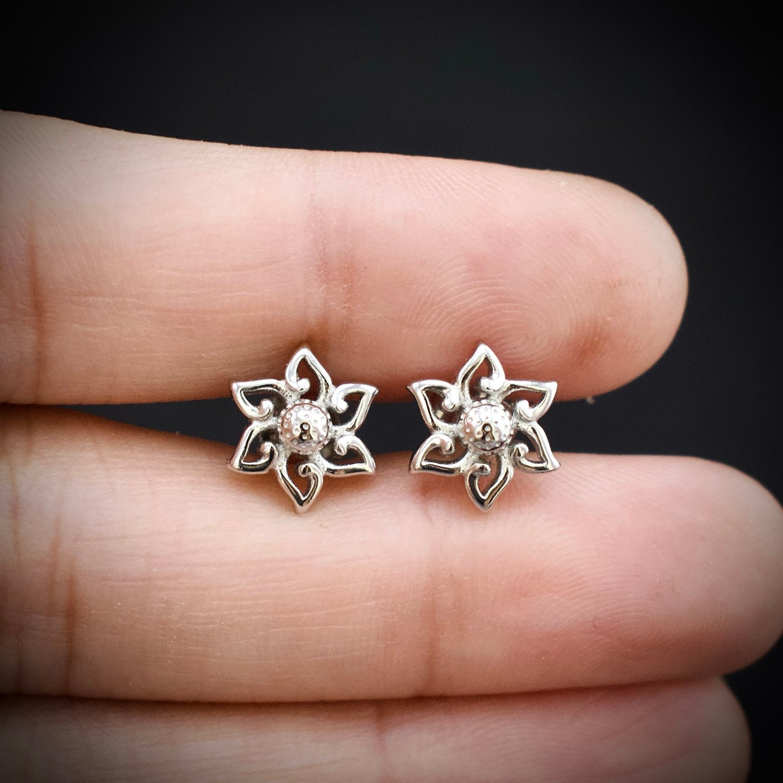 Flower stud earring, 925 sterling silver earrings, Unique handmade birthday gift, Wedding jewelry for bride, One of a kind artisan jewelry