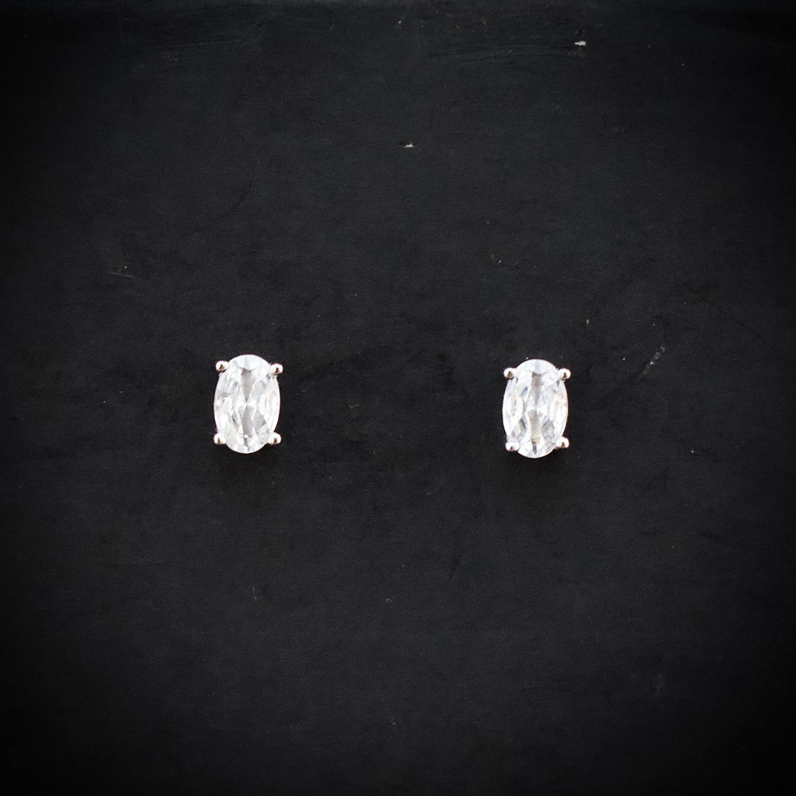 Oval stud earring, 925 sterling silver and white cubic zirconia earrings, Unique handmade birthday gift, Wedding jewelry for bride