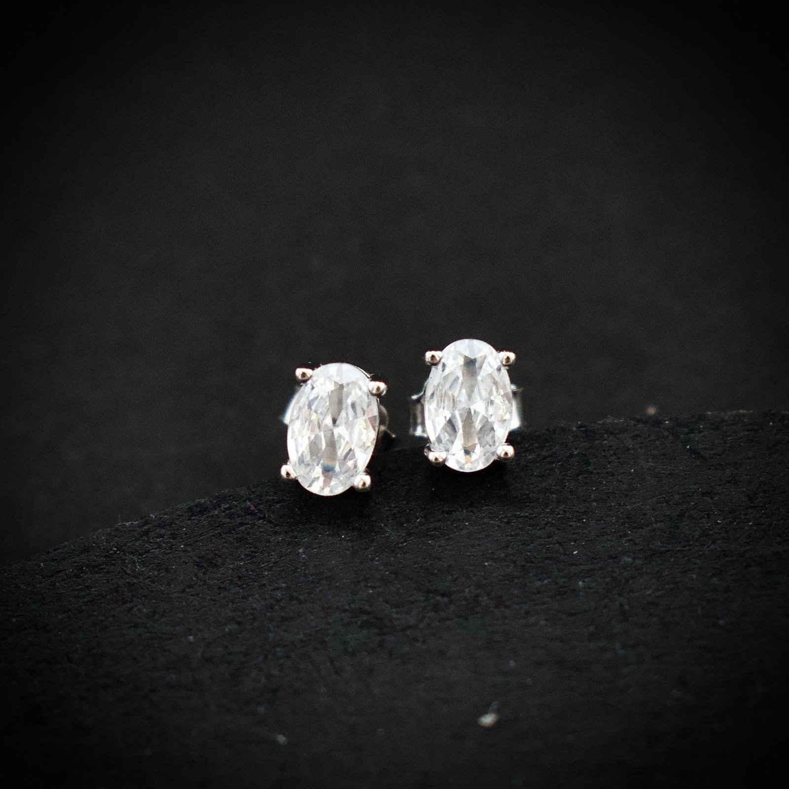 Oval stud earring, 925 sterling silver and white cubic zirconia earrings, Unique handmade birthday gift, Wedding jewelry for bride