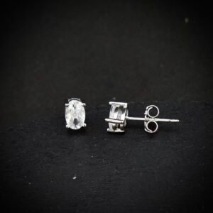 Oval stud earring, 925 sterling silver and white cubic zirconia earrings, Unique handmade birthday gift, Wedding jewelry for bride