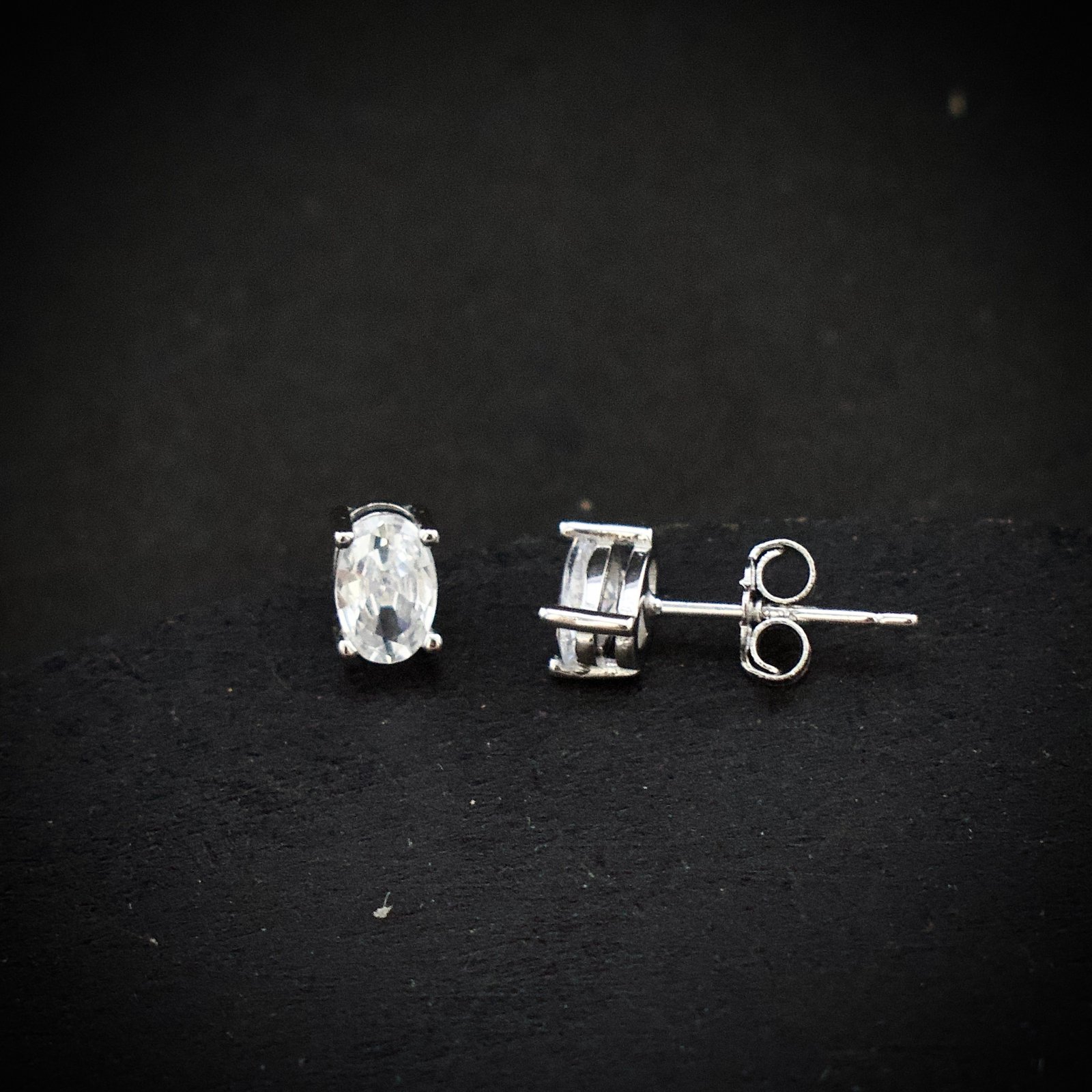 Oval stud earring, 925 sterling silver and white cubic zirconia earrings, Unique handmade birthday gift, Wedding jewelry for bride