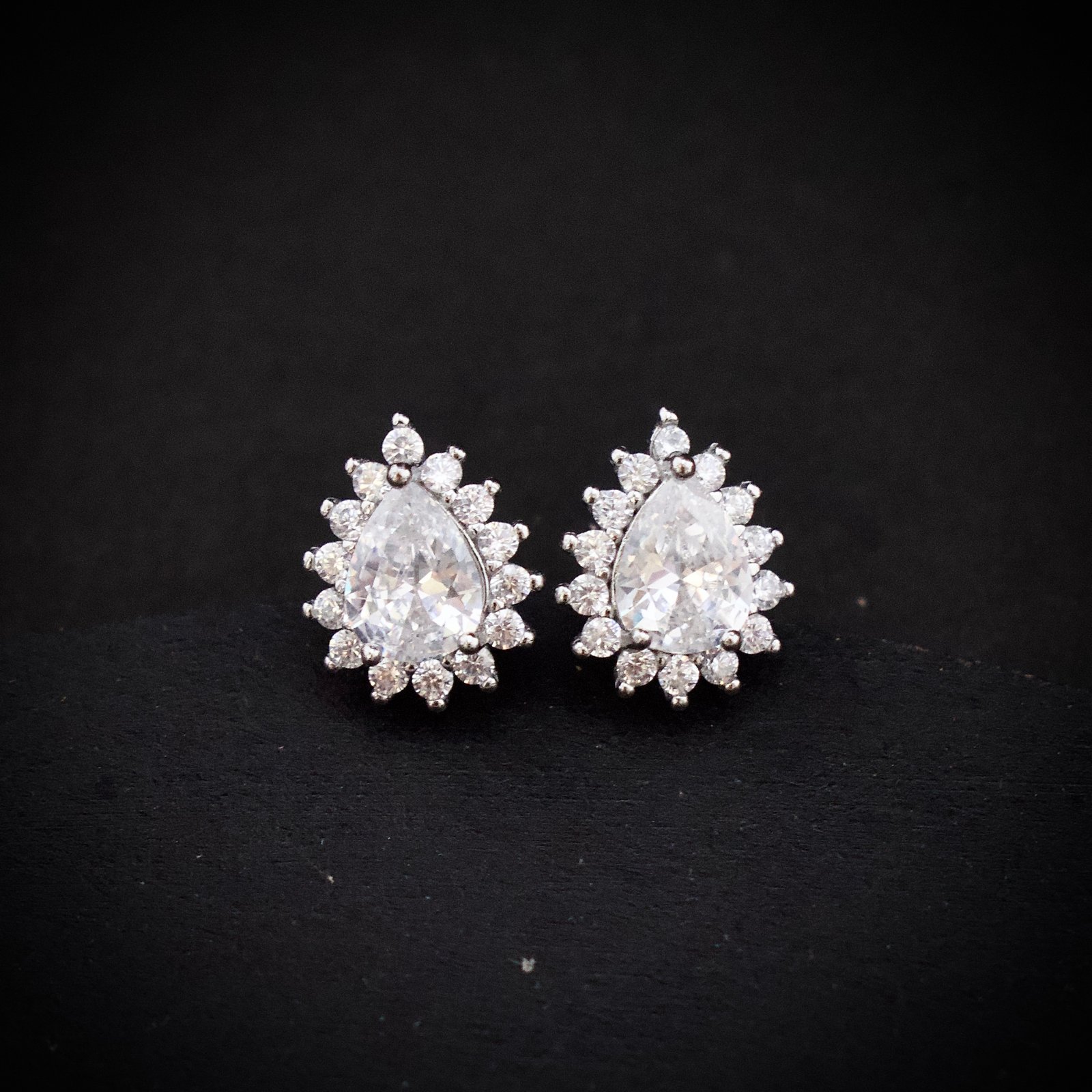 Pear stud earring, 925 sterling silver and white cubic zirconia earrings, Unique handmade birthday gift, Wedding jewelry for bride