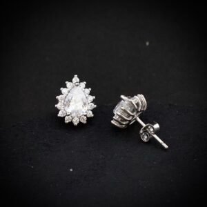 Pear stud earring, 925 sterling silver and white cubic zirconia earrings, Unique handmade birthday gift, Wedding jewelry for bride