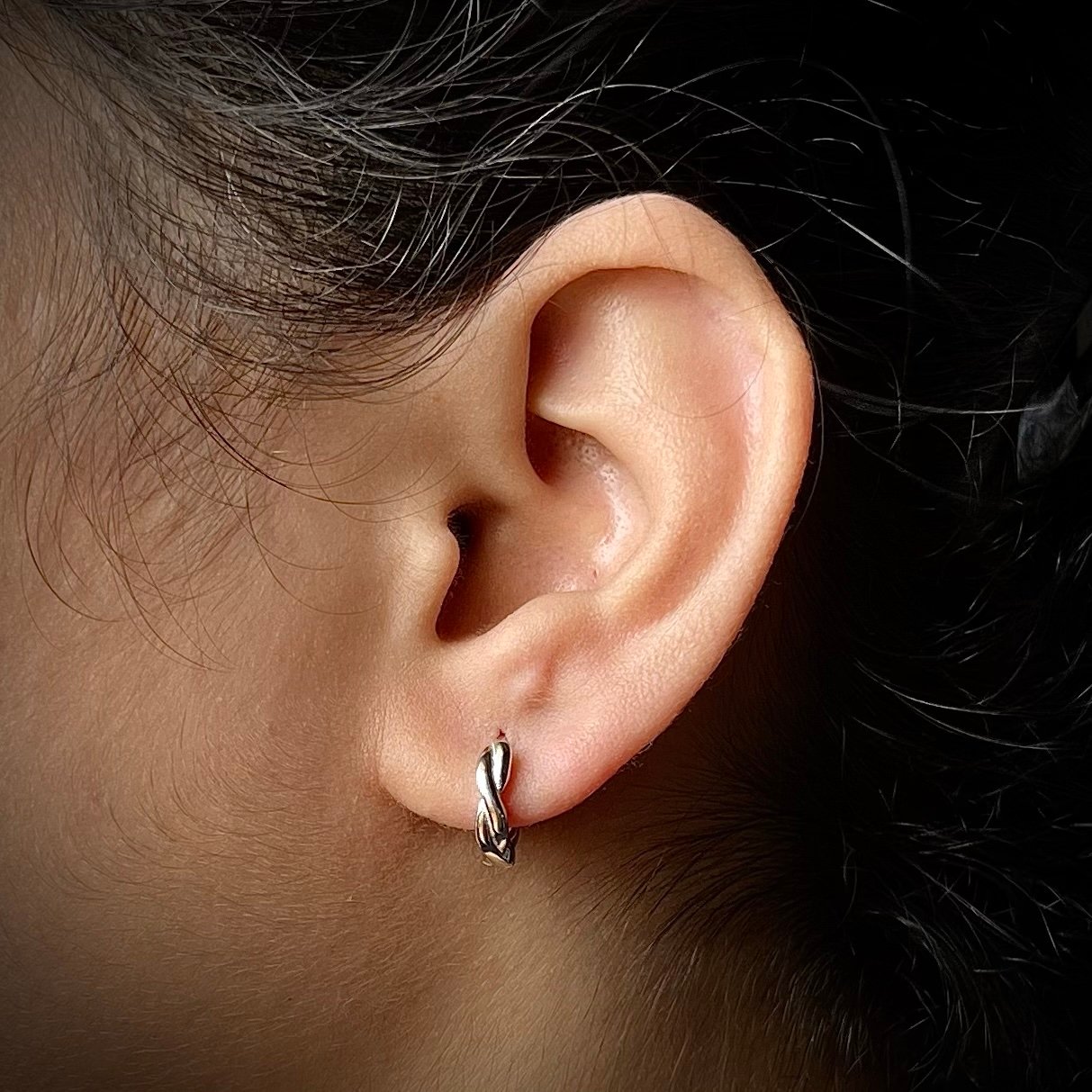 Twisted huggie hoop earring, 925 sterling silver earrings, Unique handmade birthday gift, Wedding jewelry for bride, One of a kind jewelry