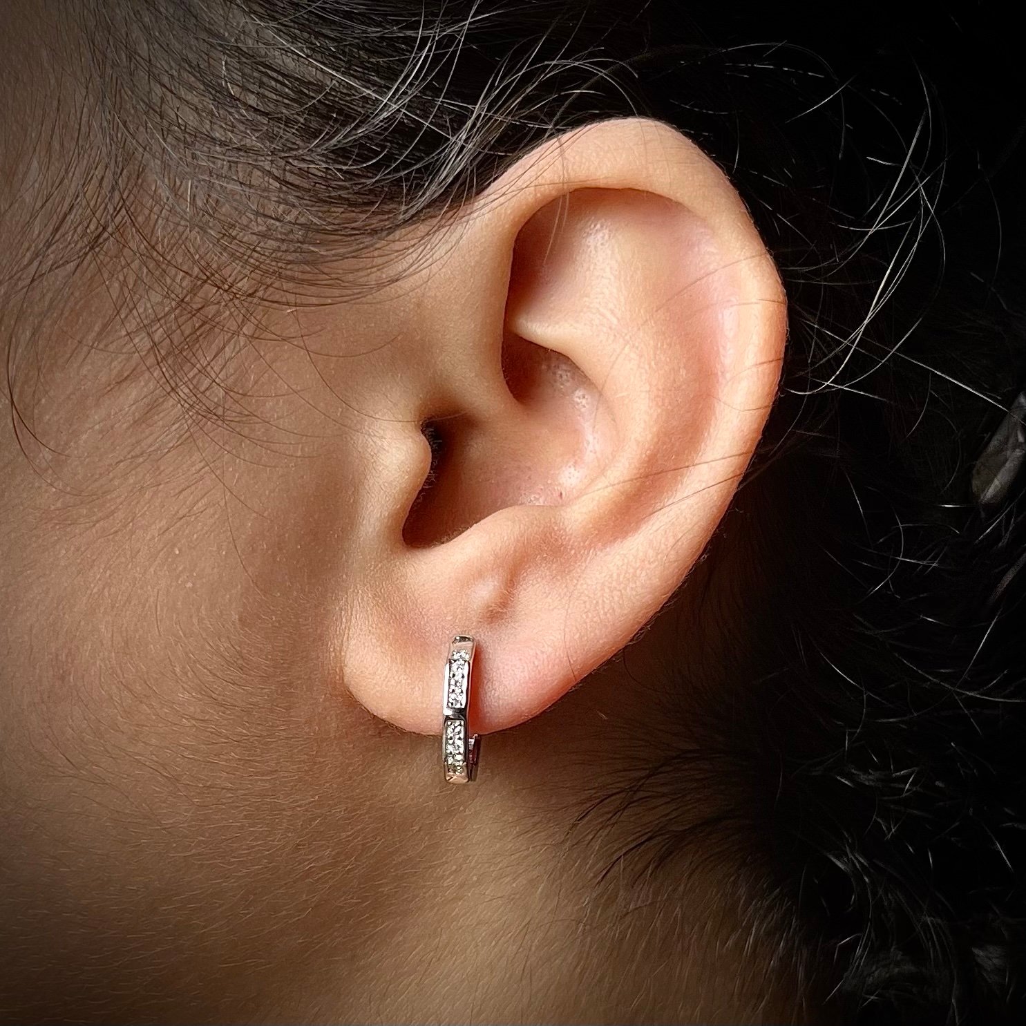 Huggie hoop earring, 925 sterling silver and white cubic zirconia earrings, Unique handmade birthday gift, Wedding jewelry for bride