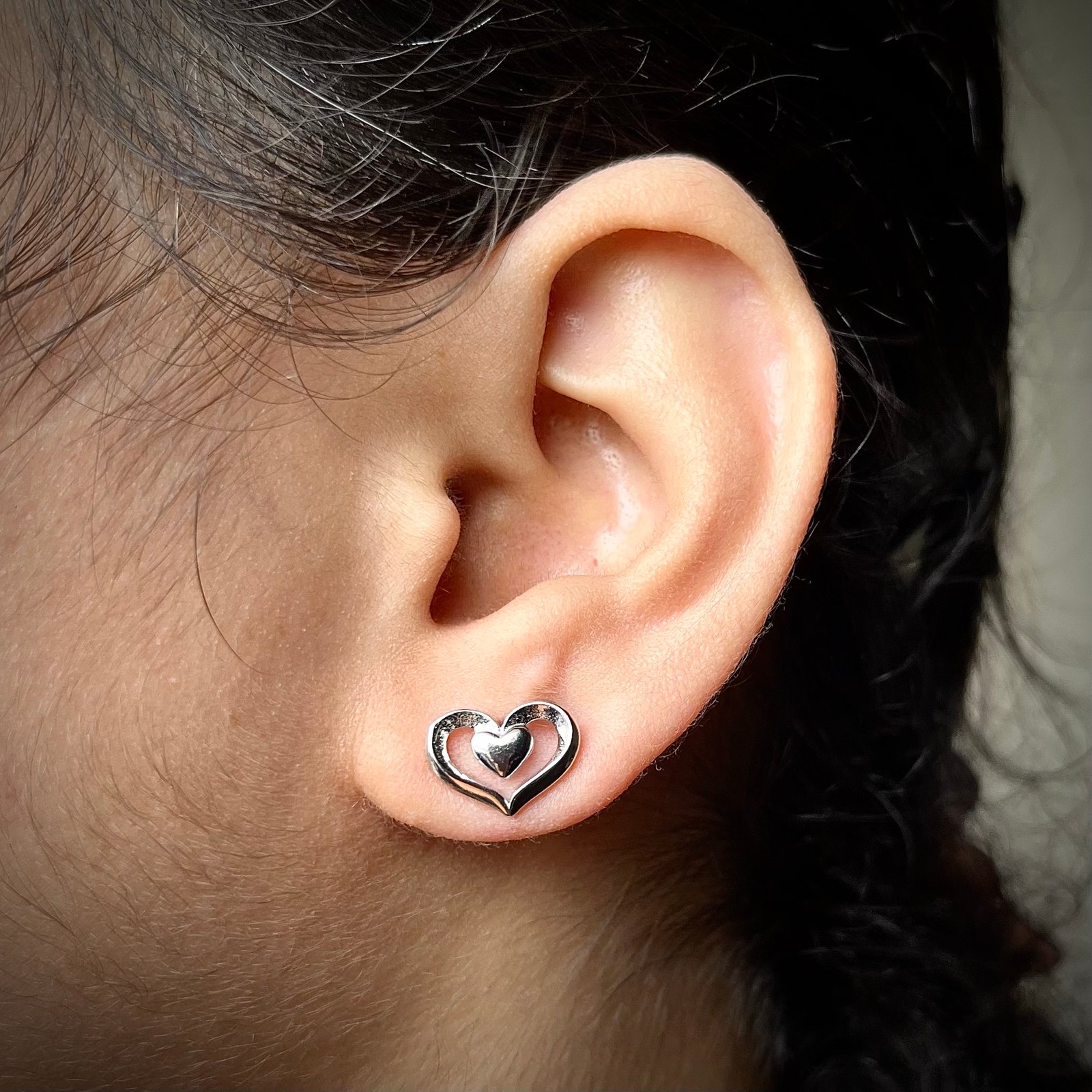 Heart stud earring, 925 sterling silver earrings, Unique handmade birthday gift, Wedding jewelry for bride, One of a kind artisan jewelry