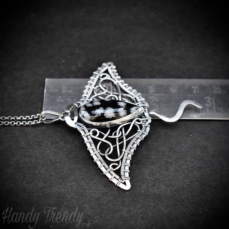 Manta ray pendant, 925 sterling silver and Snow Flake Obsidian wire wrapped necklace, Unique handmade One of a kind sea animal jewelry
