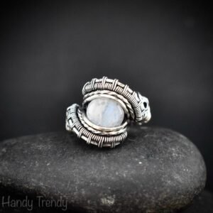 Rainbow moonstone ring, Size 6 1/2 US, 925 Sterling Silver wire wrapped jewelry, Unique handmade Birthday gift, One of a kind jewelry