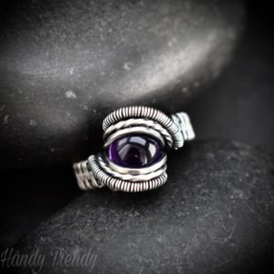 Amethyst ring, Size 7 1/2 US, 925 Sterling Silver wire wrapped jewelry, Unique handmade Birthday gift, Artisan jewelry, One of a kind pieces
