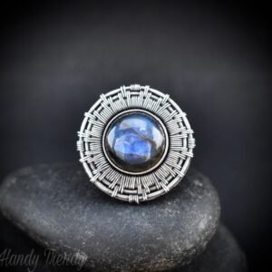 Labradorite endless wheel ring, Adjustable 925 sterling silver wire wrapped ring, Unique handmade birthday gift, One of a kind jewelry