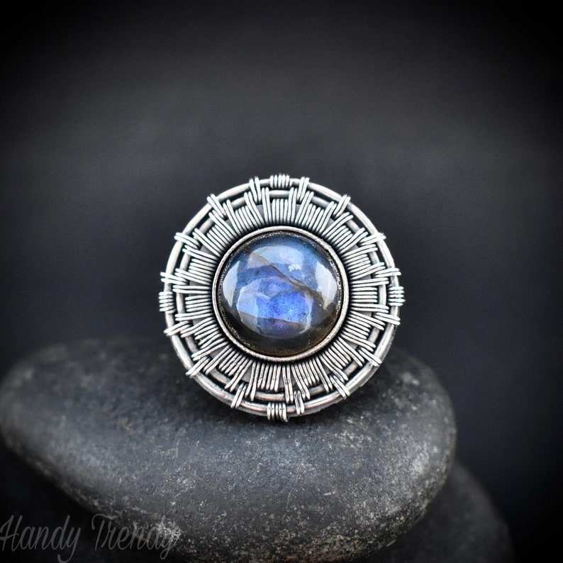 Labradorite endless wheel ring, Adjustable 925 sterling silver wire wrapped ring, Unique handmade birthday gift, One of a kind jewelry