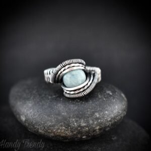 Aquamarine ring, Size 7 US, 925 Sterling Silver wire wrapped jewelry, Unique handmade Birthday gift, Artisan jewelry, One of a kind ring
