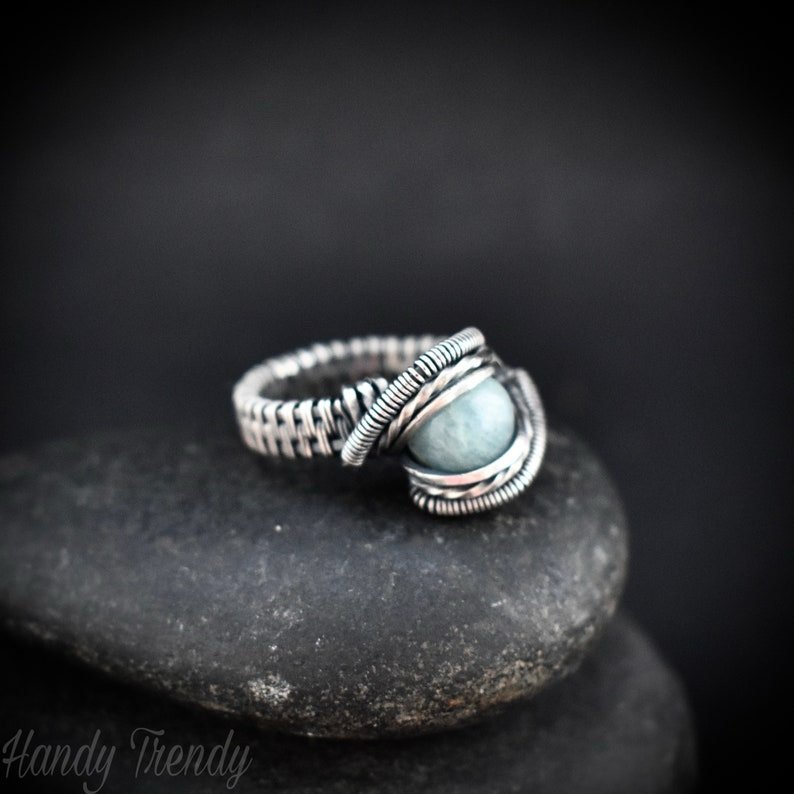 Aquamarine ring, Size 7 US, 925 Sterling Silver wire wrapped jewelry, Unique handmade Birthday gift, Artisan jewelry, One of a kind ring