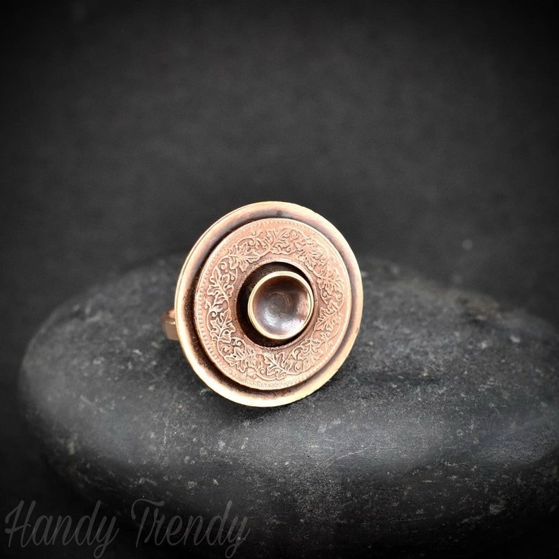 Coin ring, Adjustable Copper ring, Unique handmade birthday gift, artisan boho jewelry, Statement piece, Boho style
