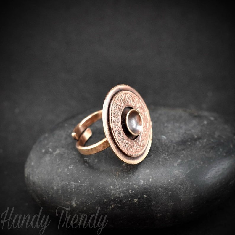 Coin ring, Adjustable Copper ring, Unique handmade birthday gift, artisan boho jewelry, Statement piece, Boho style