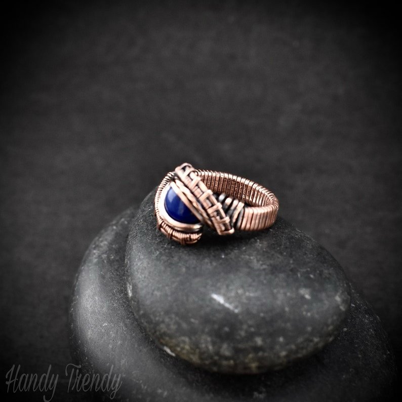 Lapis lazuli ring, Size 5 1/2 USA, Copper wire wrapped jewelry, Unique handmade Birthday gift, One of a kind artisan jewelry, Blue ring
