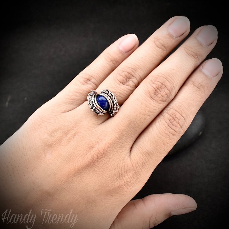 Lapis lazuli ring, Size 5 1/2 USA, Copper wire wrapped jewelry, Unique handmade Birthday gift, One of a kind artisan jewelry, Blue ring