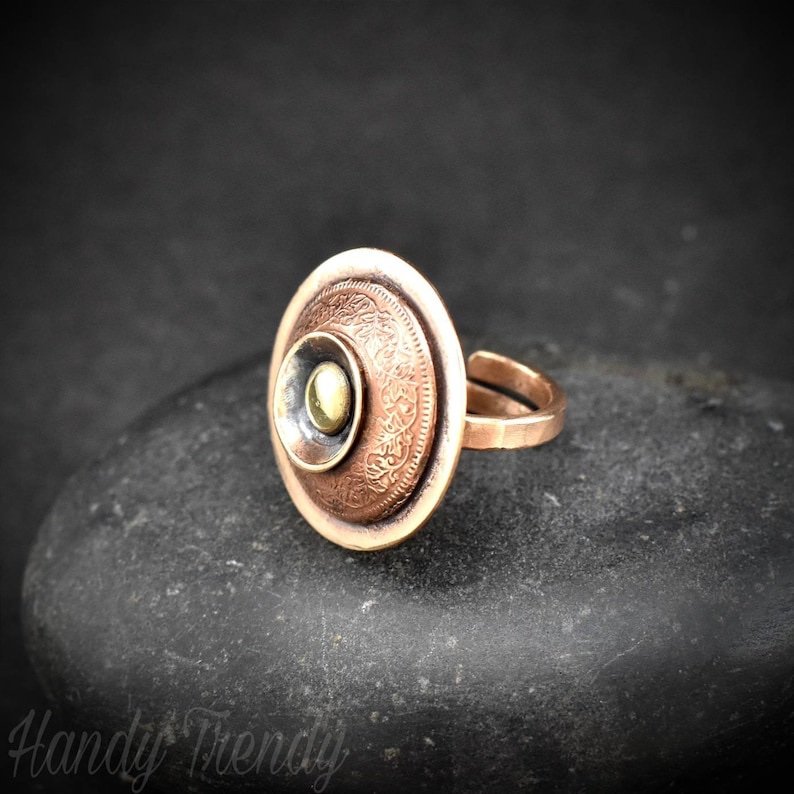 Dome ring, Adjustable Copper ring, Unique handmade birthday gift, artisan boho jewelry, Statement piece, Boho style