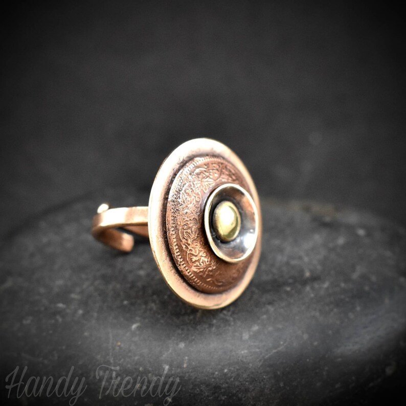 Dome ring, Adjustable Copper ring, Unique handmade birthday gift, artisan boho jewelry, Statement piece, Boho style