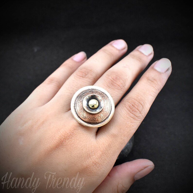 Dome ring, Adjustable Copper ring, Unique handmade birthday gift, artisan boho jewelry, Statement piece, Boho style