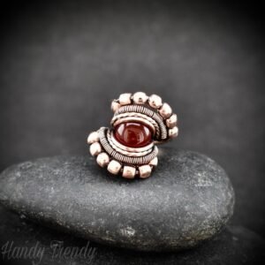 Red onyx ring, Size 6 1/4 US, Copper wire wrapped jewelry, Unique handmade Birthday gift, Artisan Boho style, Statement jewelry