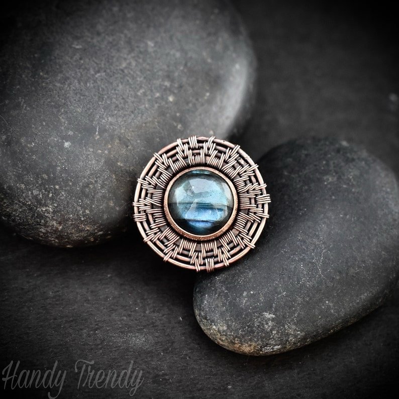 Labradorite endless wheel ring, Adjustable Copper wire wrapped ring, Unique handmade birthday gift, One of a kind artisan boho jewelry