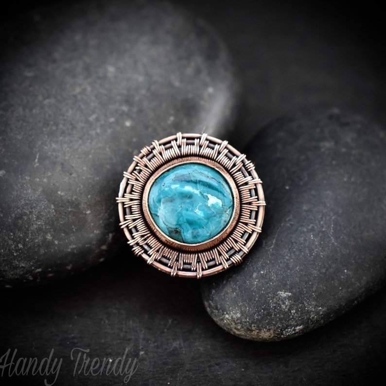 Chrysocolla endless wheel ring, Adjustable Copper wire wrapped ring, Unique handmade birthday gift, One of a kind artisan boho jewelry