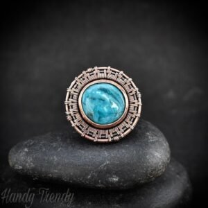 Chrysocolla endless wheel ring, Adjustable Copper wire wrapped ring, Unique handmade birthday gift, One of a kind artisan boho jewelry