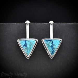 Shattuckite gemstone earrings, 925 Sterling Silver posts earrings, Unique handmade gift, Artisan boho earrings, Simple elegant one of a kind