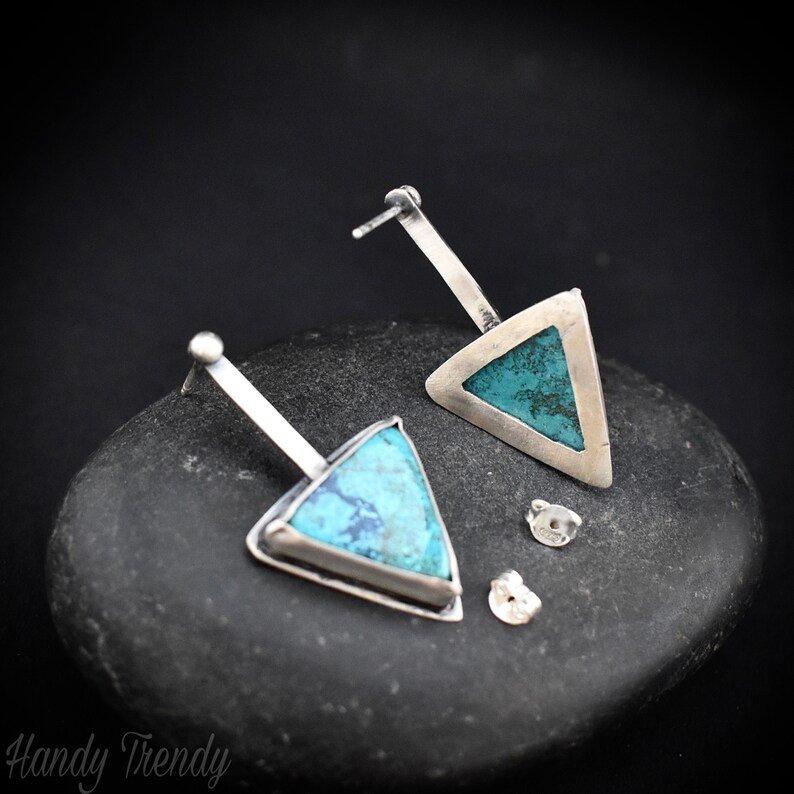 Shattuckite gemstone earrings, 925 Sterling Silver posts earrings, Unique handmade gift, Artisan boho earrings, Simple elegant one of a kind