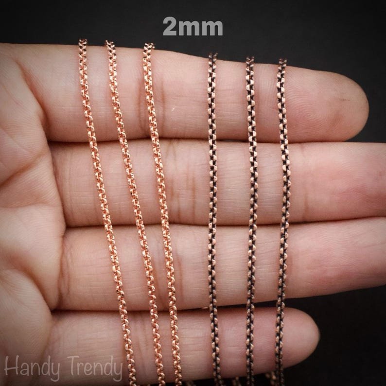 5 meter pure copper chain, 2mm 2.5mm 3mm size, Soldered link, Snake design, Jewelry finding, 16 feet full length, No plating, Raw copper