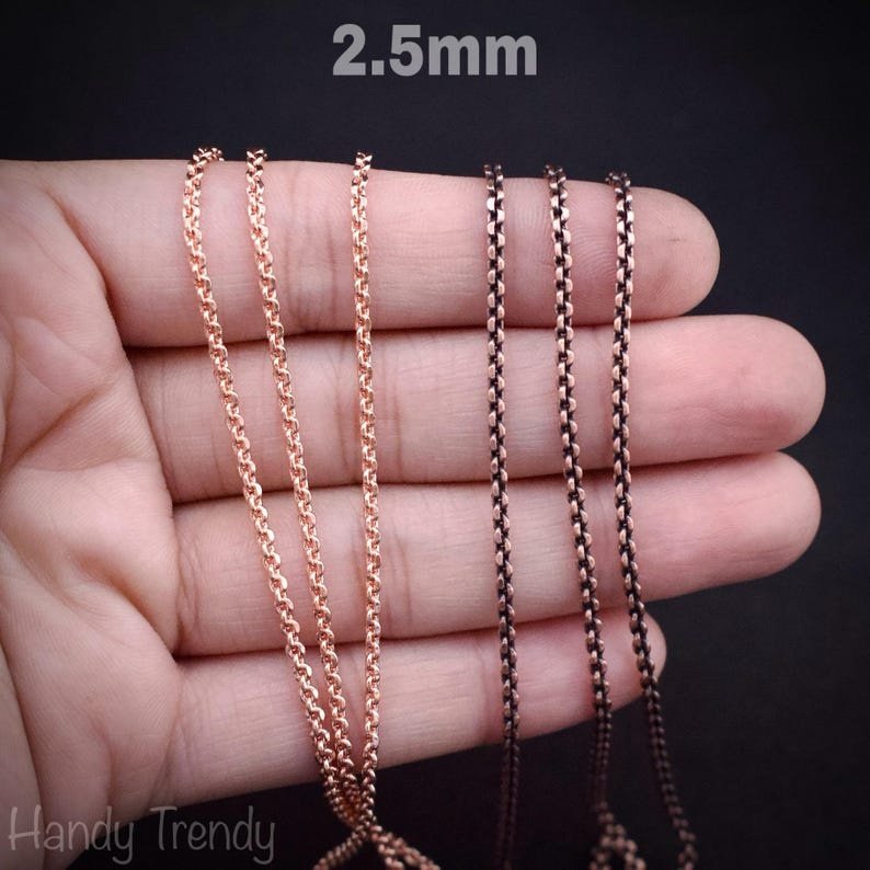 5 meter pure copper chain, 2mm 2.5mm 3mm size, Soldered link, Snake design, Jewelry finding, 16 feet full length, No plating, Raw copper