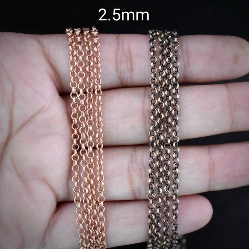 5 meter pure copper chain, 2mm 2.5mm 3mm size, Soldered link, rolo ring design, Jewelry finding, 16 feet full length, No plating, Raw copper