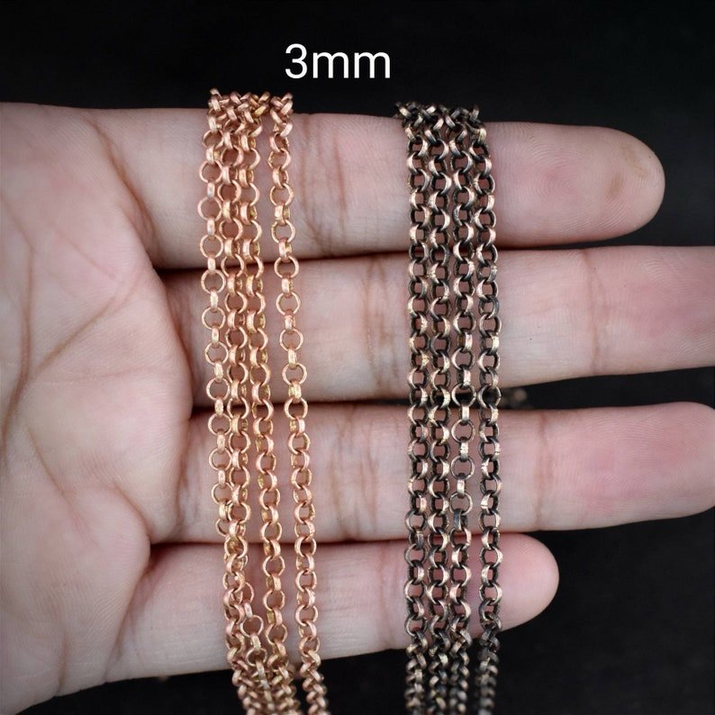 5 meter pure copper chain, 2mm 2.5mm 3mm size, Soldered link, rolo ring design, Jewelry finding, 16 feet full length, No plating, Raw copper