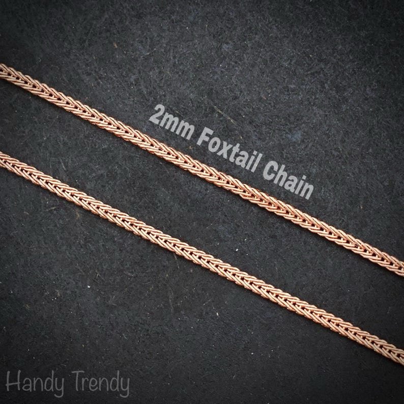 5 meter pure copper chain, 2mm size, Soldered link, Foxtail chain design, Jewelry finding, 16 feet full length, No plating, Raw copper